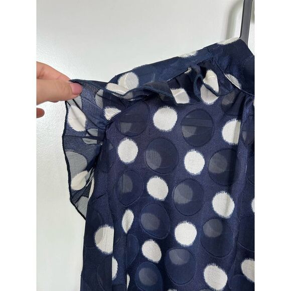 Zara EUC Semi Sheer Polkadot Navy White Ruffled Blouse Size XS - Picture 8 of 13